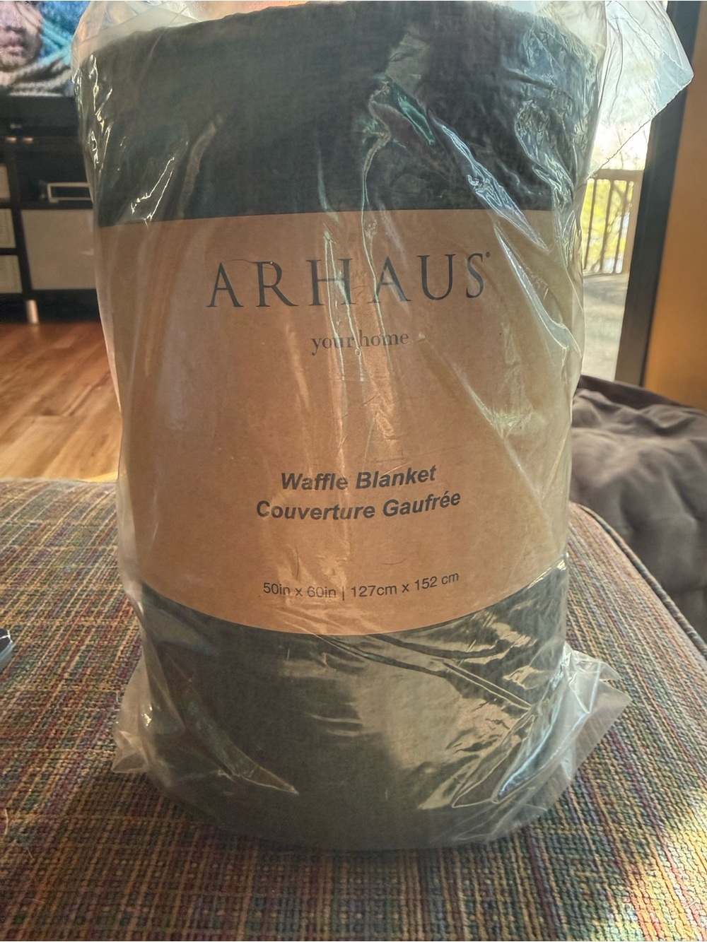 Arhaus Waffle Blanket 100% Cotton Throw 50x60 Forest Green New in Package